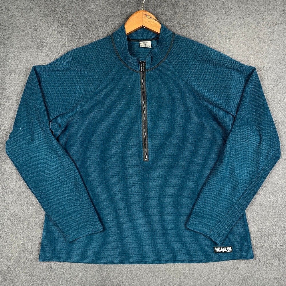 Melanzana Microgrid Fleece Half Zip Womens XL Teal Blue Thermal Waffle Pullover